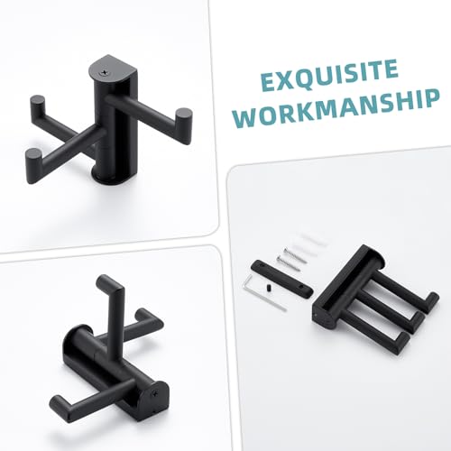 Suyar Swivel Towel Hook with 3 Arms, Bathroom Coat Robe Holder Matte Black | SUS304 Stainless Steel Wall Hook, Space-Saving Design, Holds 3 Towels at Once, Wall Mounted - color: Matte Black, size: 1 Pack
