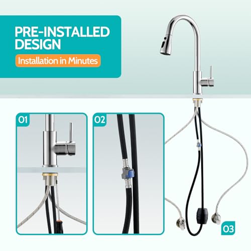 Chrome Kitchen Faucet, Kitchen Faucets for Sink 3 Hole High Arc Single Handle Stainless Steel Commercial RV Camper Kitchen Faucet with Pull Down Sprayer llaves para fregaderos de cocina - color: Chrome, size: 15.2 Inches