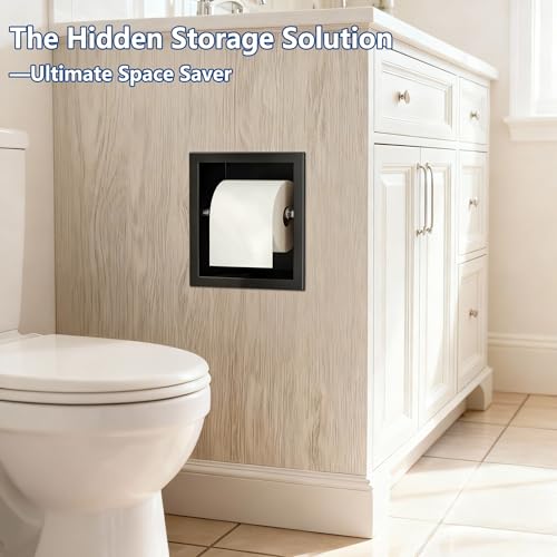 Neodrain Matte Black Recessed Toilet Paper Holder,for Standard/Mega Roll | 304 Stainless Steel,Built-in Wall Toilet Paper Holder ,Stylish Mega Roll Tissue Dispenser for Bathroom, RV - color: Matte Black