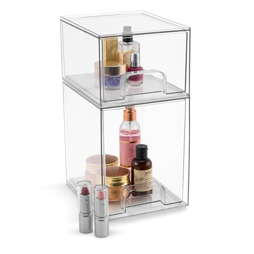Sorbus Acrylic Storage Containers - 2 Pack, Stackable Storage Bins Set for Bathroom Organization - Clear Acrylic Drawer Organizers - Makeup Case Pull-Out Drawers (7.6’’ and 4.4’’ Tall) - size: 2 Pack, 7.6’’ and 4.4’’ Tall