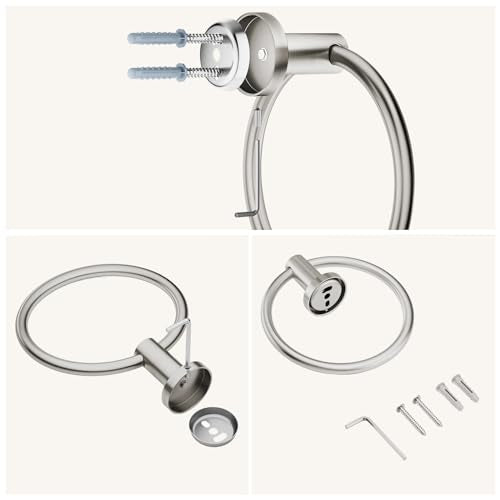 FORIOUS Towel Ring, SUS304 Stainless Steel Hand Towel Holder,Brushed Nickel | Modern Hand Towel Holder Rack Hanger Round for Bathroom Wall Mounted, Ideal for Bathroom, Kitchen, RV - color: Stainless Steel