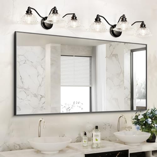 Redluck 3-Light Modern Bathroom Light Fixtures, Black Vanity Lights | Flower Glass Shade, Easy to Install, Rustproof Finish Wall Sconces Lighting for Bathroom Mirror, Living Room, Metal - color: Black