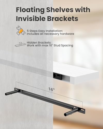 AMADA HOMEFURNISHING Floating Shelves Wall Mounted, 32 x 7 Inch Wall Shelves for Bathroom, Bedroom, Living Room, White Shelves Set of 2 - color: White, size: 32 inches