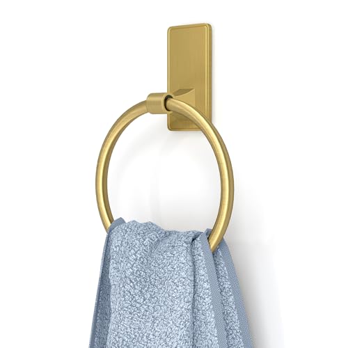Adhesive Towel Ring, SUS304 Stainless Steel Bathroom Towel Holder, One Piece Disigned Towel Racks for Bathroom, No Drill, Gold - color: Gold, size: Round(1-pack)