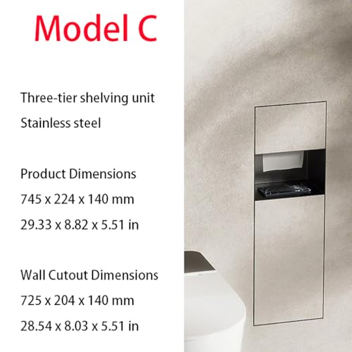 Toilet Paper Holder with Storage, in Wall Toilet Paper Holder, Stainless Cabinet Storage with Removable Trash Can and Toilet Brush Wall Bathroom Niche Black,Black/c - color: Black/C