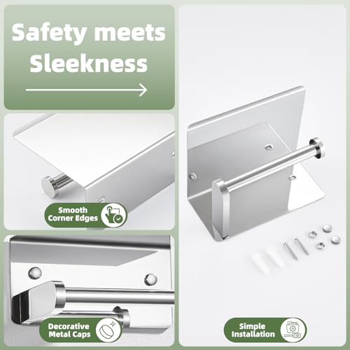 Polished Chrome Toilet Paper Holder with Phone Shelf, Wall Mounted | Sturdy 304 Stainless Steel, Fits Bathroom, Restroom, Powder Room, Heavy Duty Paper Roll & Tablet Storage Tissue Dispenser - color: Polished Chrome, size: Single Rod