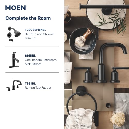 Moen Gibson Two-Handle High Arc Widespread Modern Bathroom Sink Faucet for 3-Hole Setups with Valve Included, Matte Black, TV6142BL - color: Matte Black, style: Valve + Trim