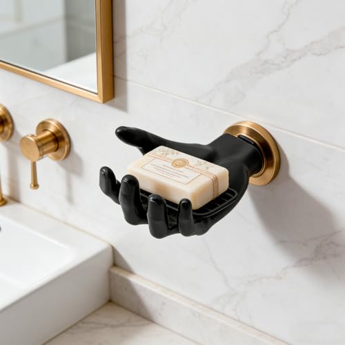 1pc Black Hand-Shaped Wall-Mounted Soap Dish, Moisture Resistant Resin, Matte Finish, Space-Saving Design, 5.51 x 3.94 x 3.14 in