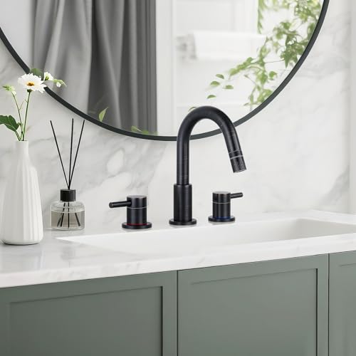 8 Inch Bathroom Faucet 3 Hole ORB Pull Down Bathroom Sink Faucet | Stainless Steel,Pull Down Sprayer,Oil Rubbed Bronze ,3 hole Widespread,Pop-up Drain,Water Supply Hoses,Two Water Flow Modes - color: A-Oil Rubbed Bronze