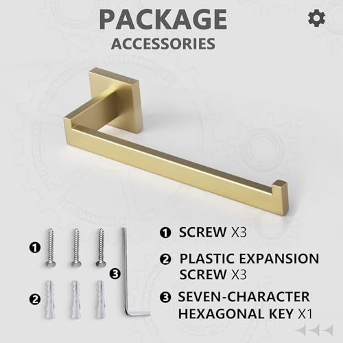 LANC Bathroom Hand Towel Holder Brushed Gold Hand Towel Bar 10 Inche Right Side Square Towel Ring for Kitchen Restroom Wall Mounted Stainless Steel Modern Towel Racks Hanger, A8806BG - color: Brushed Gold, size: 1 Pack(Right Hand)