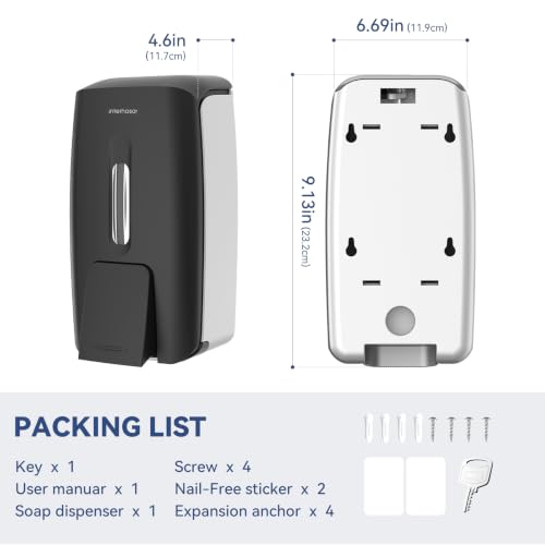 interhasa! Commercial Hand Soap Dispenser Wall Mount | Dual-Lock Design, ABS Liquid & Gel Hand Sanitizer Dispenser for Bathroom & Commercial Restaurant, 28oz/800ml - color: Black