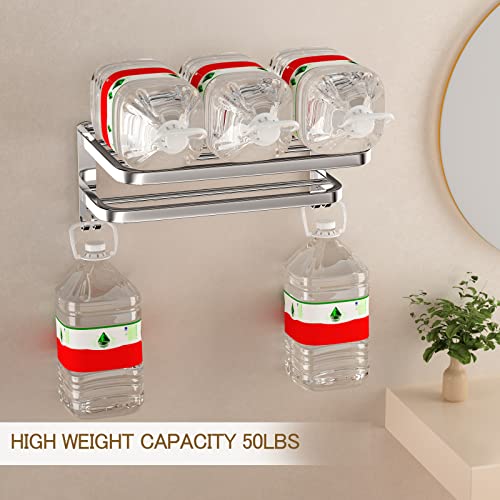 15 Inch Bathroom Towel Rack Towel Shelf with Double Towel Bars Lavatory Wall Mount Holder with Hooks Stainless Steel Hotel Bath Rack - color: Silver 1