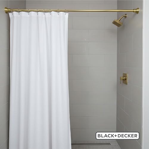 BLACK+DECKER Tension Shower Curtain Rod 42-72 Inch – Drill-Free Adjustable Curtain Rod, Rust-Resistant Stainless Steel Tension Curtain Rod for Shower, Bathroom, Window, Closet – 35 lb Capacity - color: Brushed Gold