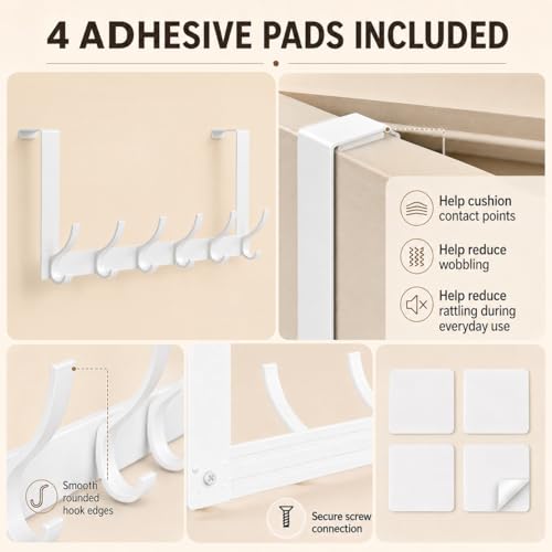 Peasulin 2 Pack Over The Door Hooks, Sturdy Door Hanger, Large Over The Door Towel Rack with 12 Hooks, Heavy Duty Easy to Install, for Bathroom, Bedroom,Kitchen,Hanging Towels, Coats (White) | for 1-3/4" Doors, 7.4" Arms, 6 Double Hooks with 12 Hanging Po