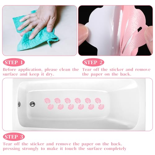 Qianyu 12 Non Slip Bathtub Stickers Original Safety Adhesive Decals Treads for Adults Bath Tub Shower Stairs Ladders Boats Shell Shaped (Pink)