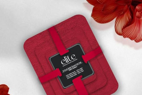 ELITE 8-Piece Zero Twist Cotton Bath Towel Set – 100% Cotton Luxury Towels – Ultra Soft, Fluffy & Absorbent – Quick Dry, Durable & Fade Resistant – Spa Quality Bath, Hand & Washcloth Set (Red) - color: Red
