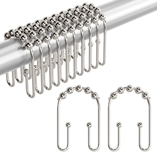 AmazerBath Shower Curtain Hooks, Metal Shower Curtain Rings Rust Proof, Double Sided Shower Curtain Hooks for Shower Curtain Liner Smooth Brushed Nickel Shower Hook Rings for Bathroom, Set of 12 - color: Nickel, style: Modern