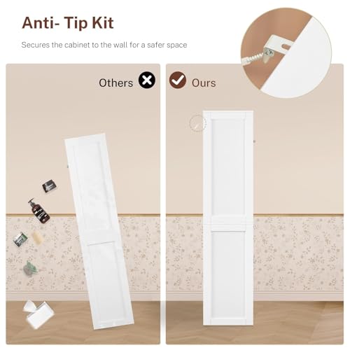 Iwell Tall Storage Cabinet with Adjustable Shelf & 2 Drawers, Kitchen Pantry Cabinet, Pantry Cabinets with 4 Doors, Tall Cabinets for Living Room, Kitchen, Bathroom, White - color: White-4 Shelves