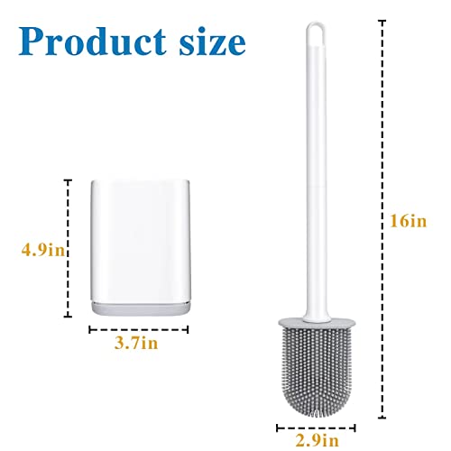 Silicone Toilet Brush and Holder, Wall Mounted No Rust Problem White | TPR Small and compact Flex Flat head Scrubber Ergonomics Modern Cute Bendable Matte Hidden Bathtub - color: White
