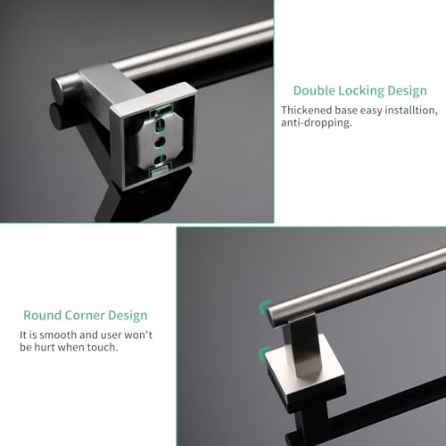Miyili Bathroom Accessories Set 4-Piece Bath Hardware Kit Brushed Stainless Steel Wall Mount - Includes Double Towel Bar, Hand Towel Rack, Toilet Paper Holder, Robe Hook, BS02N4 - color: Brushed Steel