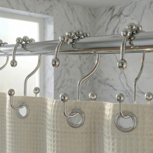 Bath Bliss 12pc Rolling Double Shower Curtain Hooks Chrome Color | Smooth Glide Rings | Anti-Drop Bathroom Rod Hangers - color: Chrome