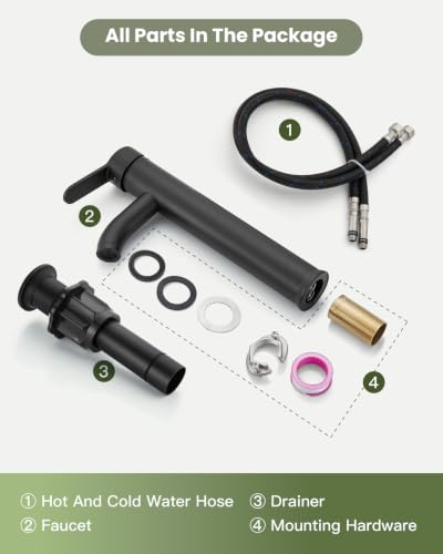 gotonovo Bathroom Vessel Sink Faucet Metal Pop Up Drain, Matte Black | Tall Bathroom Faucet 1 Hole Single Handle Modern Round Body, cUPC Water Supply Hoses, for Basin Vanity Lavatory Restroom Rv - color: Black