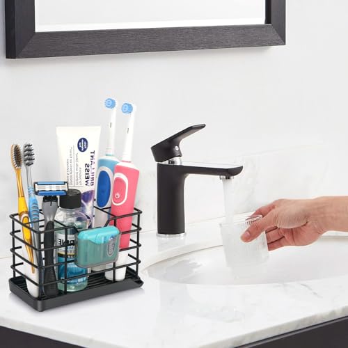 Toothbrush Holders for Bathroom,Black,Stainless Steel,Detachable,Tray,5 Slot - size: Large