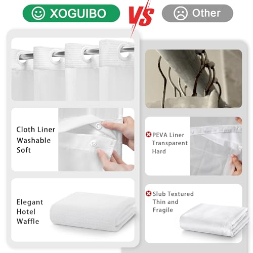 No Hook Shower Curtain with Liner Set Hotel Waffle Curtain White 58W X 75L | Washable Snap in Fabric Liner, Mesh Top Window, Waffle Hotel Style Shower Curtain Set - color: White, size: 54"W x 75"L