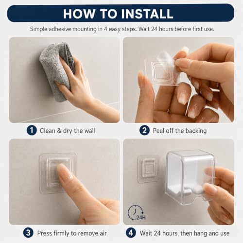 Toothbrush Holders for Bathroom Wall Mounted, 2 Pack Flip Cover Toothbrush Holder with Drainage, Self Adhesive Toothbrush Organizer for Electric Toothbrush, Manual Toothbrush, Shower, Mirror, Tile (2)