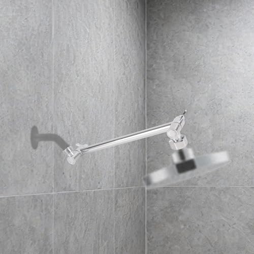 Adjustable Shower Head Extension Arm, 11in Shower Arm Extender with Locking Nut Universal G1/2 Male to Female Connection Anti-Leak Design for Fixed & Handheld Showerheads