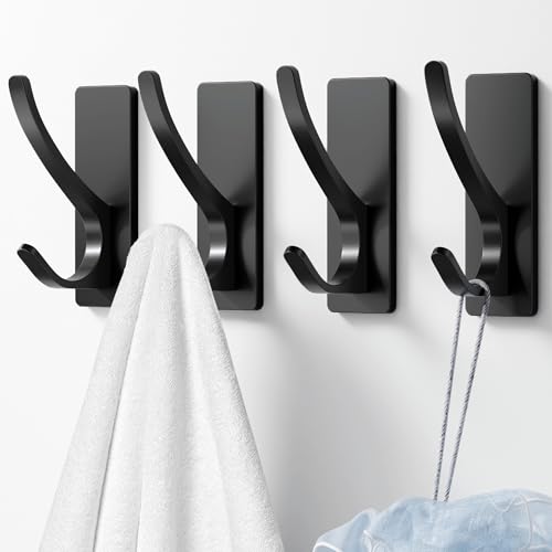 10-Pack Self Adhesive Towel Hooks: Extra Strong 13LB, Stainless Hook for Hanging Loofah, Towels, Coat, Bath Robe Bathroom Shower, Black - color: Black, size: 10 Pack