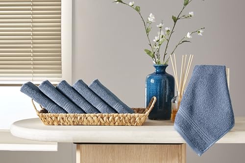 Ozdilek 6-Piece Washcloth Set 13x13 Towels 100% Turkish Cotton, Soft, Absorbent, Gentle on Sensitive Skin, Multi-Purpose Use, Washable, Reusable, Ideal for Baby Care & Spa 6 Towels (Ocean Blue) - color: Ocean Blue