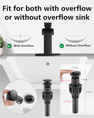 Matte Black Waterfall Bathroom Faucet 1-Handle Vanity Faucet | Stainless Steel Modern Bathroom Sink Faucet,Pop-Up Drain, Supply Lines 6-in Deck Plate, 1- or 3-Hole, NSF Certified - color: Black