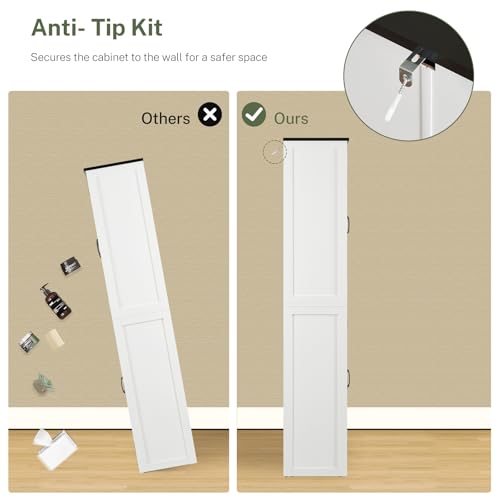 Tall Pantry Cabinet, Kitchen Cabinet with 4 Shelves, Adjustable Shelves, Pantry Cabinets with 4 Barn Doors, Tall Kitchen Cabinets for Dining Room, Living Room, White - color: White 4 Doors