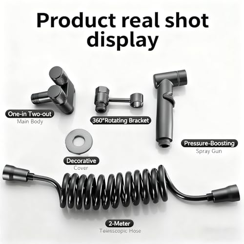 Generic Toilet Faucet Splitter 2-Way Double Faucet Adapter, 1-in-2-Out Dual Control Valve Handheld Bidet Sprayer, Stainless Steel & Brass, Black, Bathroom Accessory(Gray)