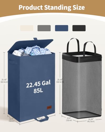 85L Laundry Hamper with Lid, Large Clothes Basket, Blue | Foot Loop & Removable Bag Easy to Lift and Carry, Tall & Collapsible Laundry Basket for Bathroom, Bedroom, Laundry Room, Dorm - color: Bule