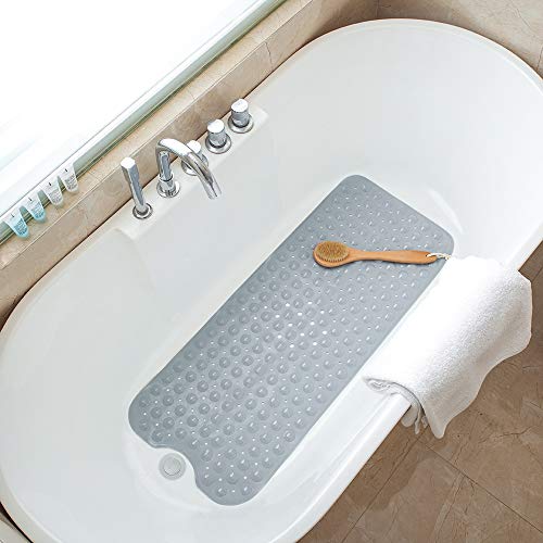 Bathtub Mats for Shower Tub Non-Slip Bath Mat 39 x 16 Inch Extra Long Shower Mat, Bath Tub Mat for Bathroom with Machine Washable, BPA Free for Kids (Gray) - color: Grey
