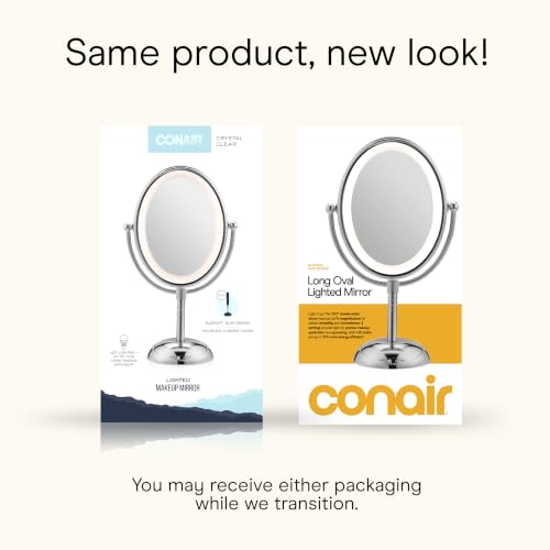 Conair Lighted Makeup Mirror, LED Vanity Mirror, 1X/7X Magnifying Mirror, Double Sided, Battery Operated in Polished Chrome - size: 4.7"L x 8"W, style: Battery Operated