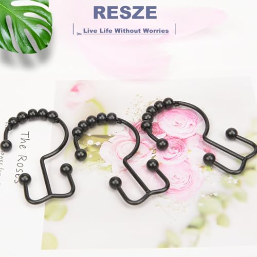 Resze 12 PCS Black Plastic Double Shower Curtain Hooks, Multi-Functional Rings for Bathroom Shower Curtain,Shower Curtain Liner and Kitchen Supplies, etc. - color: Black