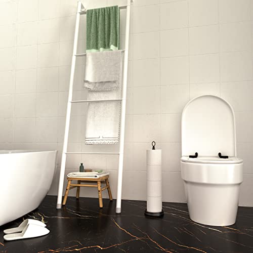 ROLABAM Heavy Weighted Toilet Paper Holder (with Reserve Function) Free Standing, Spare Toilet Paper Roll Storage Stand for Bathroom Total Height 22.5" ,Matte Black - color: Matte Black
