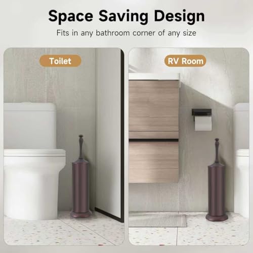 Bronze Toilet Brush and Holder,Extra Long Handled Toilet Brush for Bathroom,Stainless Steel Heavy Duty Toilet Bowl Brush,Deep Cleaning Modern Toilet Cleaner Brush -Space Saving, Covered Brush, Durable - color: Bronze