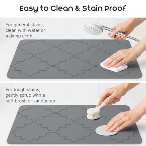 ArtyCozy Large Stone Bath Mat Non-Slip Rubber Base 23.6" × 15.7", Dark Grey | Super Absorbent Quick Drying Diatomaceous Earth Mat for Bathroom, Easy to Store, Easy to Clean - size: 23.6" x 15.7" (Rectangular)