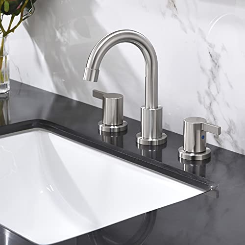 2 Handle 3 Hole 8 Inch Widespread Bathroom Faucet with Metal Pop-Up Drain, Brushed Nickel, WF015-1-BN - color: Brushed Nickel