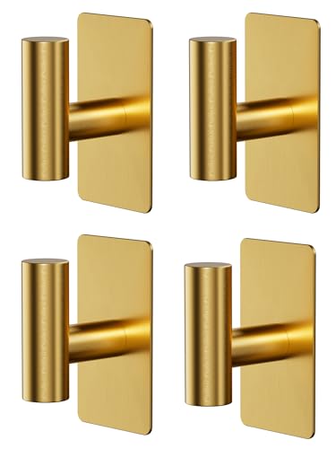 GWAAZXGZ Wall Towel Hooks, Heavy Duty Adhesive Hooks(Gold, 4 Pack) | Self-Adhesive, Stainless Steel, Rust Resistant, No Drill, Easy Install, Space Saving - color: Gold, size: 4 Pack