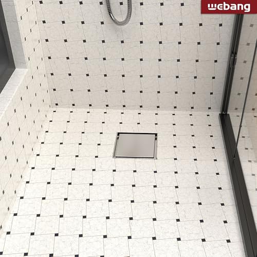 6 Inch Square Shower Drain Nickel Floor Drain with Flange Reversible 2-in-1 Cover Tile Insert Grate Removable SUS304 Stainless Steel CUPC Certified Brushed Nickel - color: Brushed Nickel, size: 6 Inch