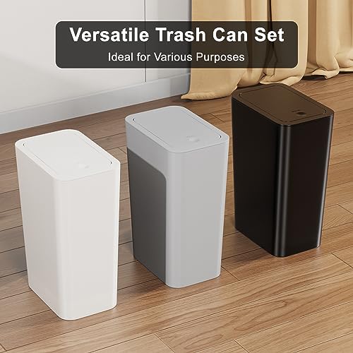 N. NETDOT 3 Pack 10L / 2.6 Gallon Small Trash Can with Lid,Bathroom Garbage Can with Pop-Up Lid,Waste Basket for Bathroom,Kitchen,Bedroom,Powder Room,Office,College (Black-Grey-Off White) - color: Black-Grey-Off White, size: 3 X 2.6 Gal