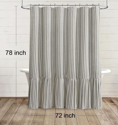 Farmhouse Shower Curtain Ruffle Linen Cream-Black Stripe 72"W x 78"L | Farmhouse Boho, Striped, Bottom Ruffle, Linen Fabric, Rustic, Country, Natural Look, Washable, for Bathroom Bathtub - color: Cream-blcak Stripe, size: 72"W x 78"L