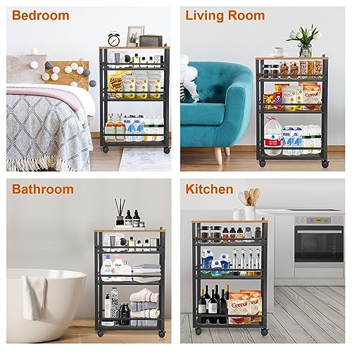 3-Tier Rolling Cart Slim - Black Laundry Bathroom Kitchen | Steel Frame, Mesh Baskets, for Small Spaces, 110 lb Capacity, 4 Wheels 2 Lockable, Utility Storage Snack Coffee Craft - color: Black