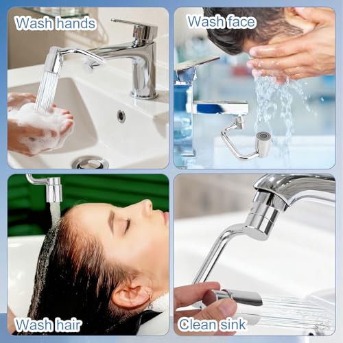 Universal 1440° U Shaped Faucet Extender, with 2 Adjustable Spray Modes 1080° Rotating Faucet Extender Aerator Extension for Kitchen & Bathroom Tap Sink (Silver)