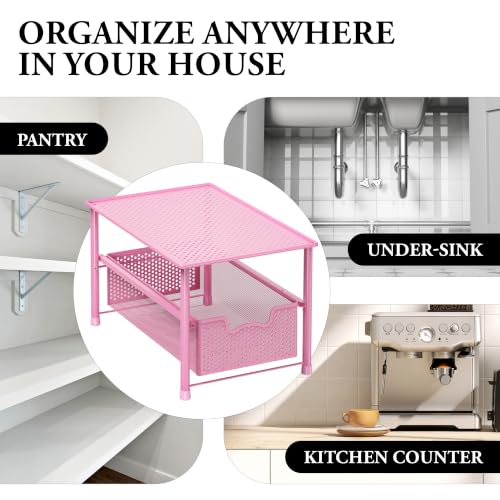 Simple Houseware Stackable Under Sink Sliding Basket Drawer, Pink | Perforated Free Standing Organizer, Kitchen/Pantry/Cabinet/Counter - color: Pink
